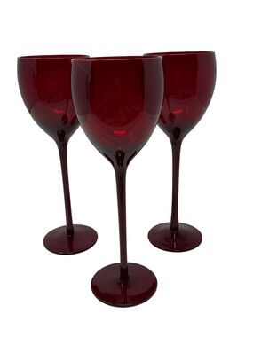 Artland Midnight Rouge Water Goblets 9” Set of 3 Blown Glass Elegant Stemware